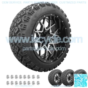 Golf Cart Wheels 14" Chaos Machine/Black on 22" Mojave Tires Carts (4)