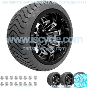 Golf Cart 12" Recluse Machined/Black Wheels on 215/35-12 Venom Street Tires (4)