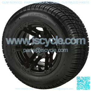 (4)Golf Cart 205/50-10 Tires on 10x7 Gloss Black Yukon Wheels Free Freight