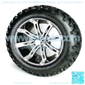 Set of 4 - 14 inch Black/Silver Wheels & 23 inch A/T Golf Cart Tires