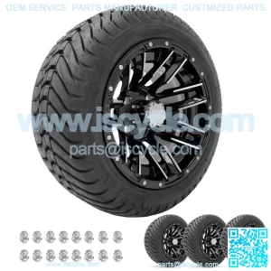 Golf Cart Wheels 12" Sledge Machine/Black on 215-35/12 Street Tires (4)
