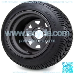 12" Black Steel 8 Spoke Golf Cart Wheels and Tires (215-50-12) - Set of 4