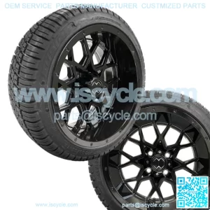 Golf Cart 14" Chaos Glossy Black Wheels on 205/30-14 Street Tires