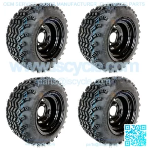 10" BLACK STEEL GOLF CART WHEELS & 18x9.5-10 SAHARA CLASSIC GOLF CART TIRES (4)