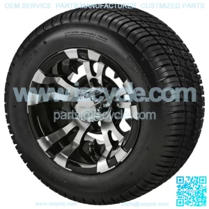 4 Golf Cart 205/50-10 DOT Tire on 10x7 Black/Machined Vampire Wheel Combo