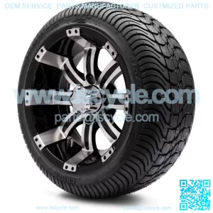 12" Machine and Black Golf Cart Wheels and Tires (215-35-12) - Set of 4