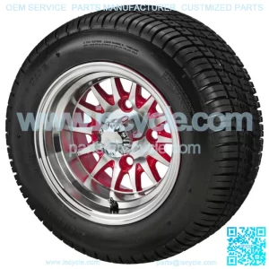 (4)Golf Cart 205/50-10 Tire on 10x7 Machined/Red 14-Spoke Wheel Free Freight