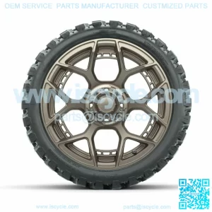 15" Evolution Matte Bronze Golf Cart Wheel on 23" Nomad A/T Tire Set of 4