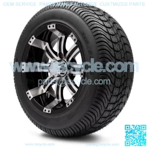 12" Machined and Black Golf Cart Wheels and Tires (215-50-12) - Set of 4