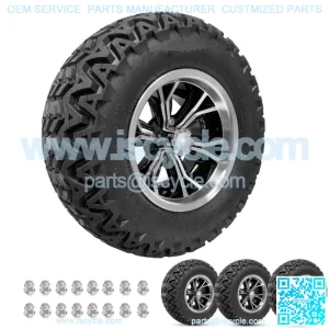 Golf Cart Wheels 12" Phenom Machine/Black on 23" Predator Tires Carts (4)