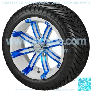 4 Golf Cart 215/35-12 Radial Tires on 12x7 White/Blue Wheels