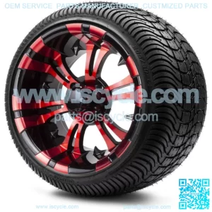 14" Vampire Red and Black Golf Cart Wheels and Tires (205-30-14) - Set of 4