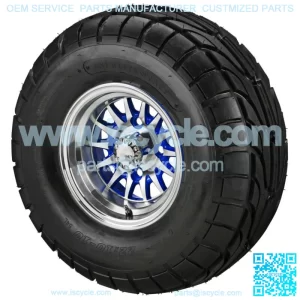 4 Golf Cart 22x10-10 Street Tires on 10x7 Machined/Blue 14-Spoke Wheels