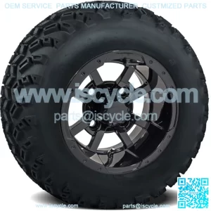 Golf Cart 10x7 Black Wheels Mounted on 22" All Terrain Tires Combo