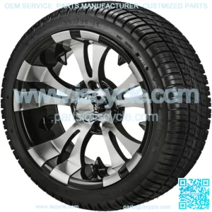 4 Golf Cart 205/30-14 Tires on a 14x7 Black/Machined Vampire Wheels Free Freight