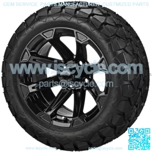4 Golf Cart 22x10-14 Trail Fox Tires On 14x7 Gloss Black Viking Wheels