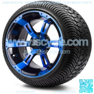 14" Ambush Blue and Black Golf Cart Wheels and Tires (205-30-14) - Set of 4