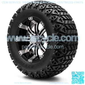 12" Machined and Black Golf Cart Wheels and Tires (23x10.50-12) Set of 4