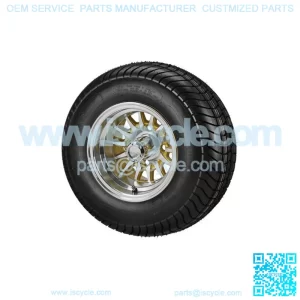 (4)Golf Cart 205/65-10 DOT Tires on 10x7 Machined/Gold 14-Spoke Wheels