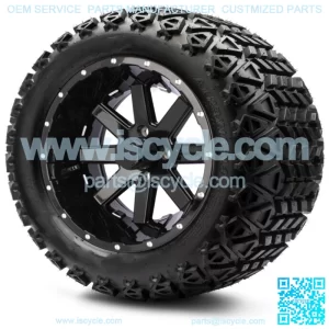 14" Assault Black Ball Mill Golf Cart Wheels and Tires 23x10.00-14 Set of 4