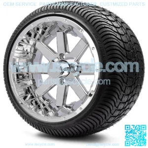 14" Assault Chrome Golf Cart Wheels and Tires (205-30-14) Set of 4