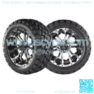 Golf Cart 14" Machined black Wheel 22 Timber Wolf Terrain Tires gtw