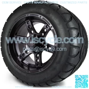 14" Reef Matte Black Golf Cart Wheels and Radial Tires (23x10-14)