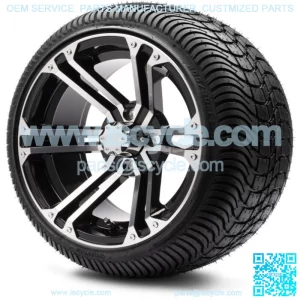 14" Enforcer Machined Black Golf Cart Wheels and Tires (205-30-14) Set of 4