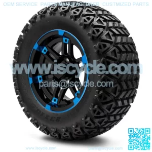 12" Aftershock Blue and Black Golf Cart Wheels and Tires (23x10.50-12) Set of 4