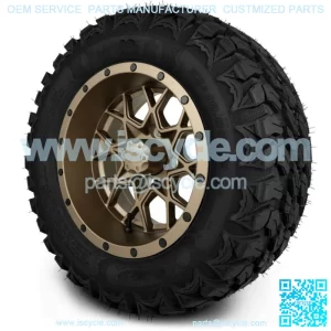 12" Matte Bronze Golf Cart Wheels and Gripz Tires (22x10-12)