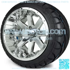 14" Assault Chrome Golf Cart Wheels and Radial Tires (205/40-14)