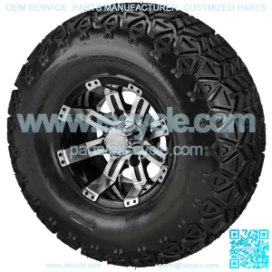 4 Golf  Cart 22x11-10 All-Terrain Tires on 10x7 Black/Machined  Wheels