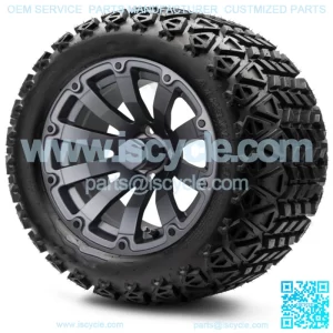 14" Bomber Matte Gunmetal Golf Cart Wheels and Tires (23x10.00-14) Set of 4