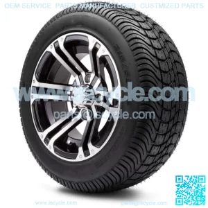 12" Enforcer Machined and Black Golf Cart Wheels and Tires (215-50-12) Set of 4