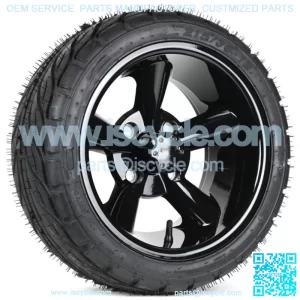 Set of 4 12" Gloss Black 5 Spoke Golf Cart Wheels & 215/35-12 Tires DOT
