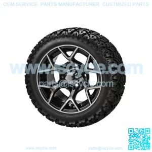 4 Golf Cart 23x10-14 All Terrain Tires on 14x7 Black/Machined Ninja Wheels