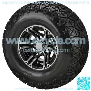 4 Golf  Cart 22x11-10 All-Terrain Tires on 10x7 Black/Machined Yukon Wheels