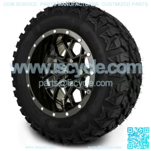 12" Glossy Black Golf Cart Wheels and Gripz Tires (22x10-12)