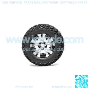 Set of 4 12" Vampire Black/Machined Golf Cart Wheels on 23" A/T Tires