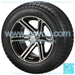 4 Golf Cart 215/50-12 Tires on  12x7 Black/Machined Yukon Wheels