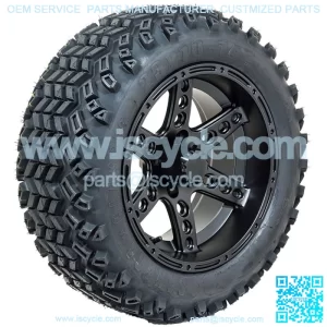 Golf Cart 14" Dominator Matte Black Wheels & 23" All Terrain Tires - Set of 4