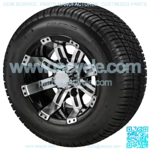 Set of 4 Golf Cart 205/50-10 DOT Tire on 10x7 Black/Machined Wheel