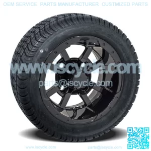 Set of 4 - 10 inch Black Golf Cart Wheels On Low Profile Tires