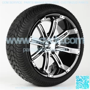 Set of 4 14" Black w/Machine Face Spoke Golf Cart Wheels & 205/30-14 Tires DOT