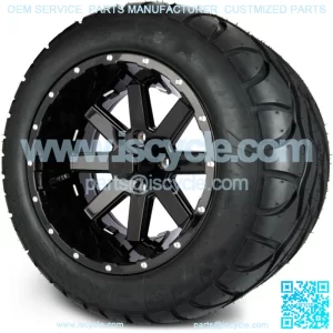 14" Assault Black Ball Mill Golf Cart Wheels and Radial Tires (23x10-14)