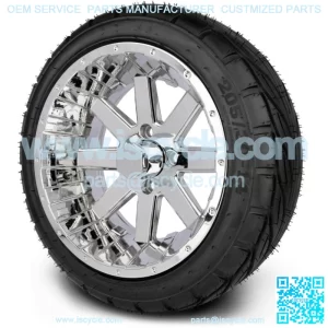 14" Assault Chrome Golf Cart Wheels & Guardian Tires (205/30-14)