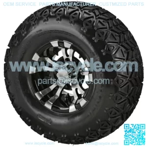 4 Golf  Cart 22x11-10 All-Terrain Tires on 10x7 Black/Machined Vampire  Wheels