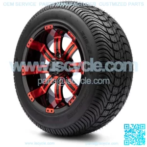 12" Red and Black Golf Cart Wheels and Tires (215-50-12) - Set of 4