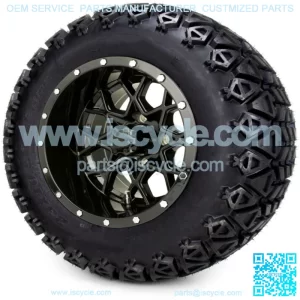 12" Glossy Black Golf Cart Wheels and Tires (23x10.50-12) Set of 4