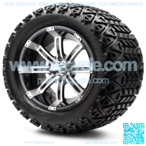 14" Machined Black Golf Cart Wheels and Tires 23x10.00-14 Set of 4